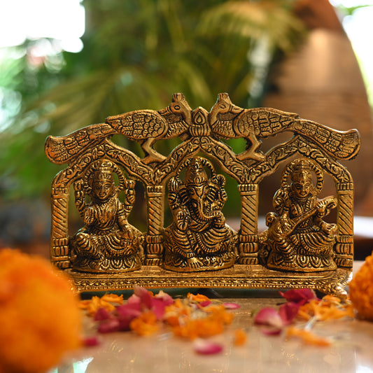 Golden Double More Laxmi Ganesh Saraswati Idol (43.18* 33.02 * 22.86)