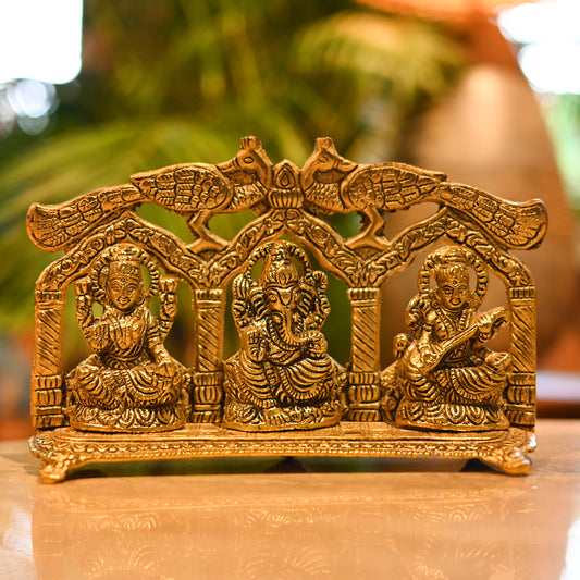 Golden Double More Laxmi Ganesh Saraswati Idol (43.18* 33.02 * 22.86)