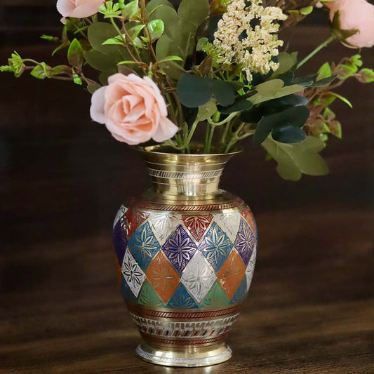 Handcrafted Brass Flower Vase with Minakari Design