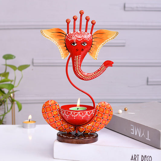 Orange Ganesh T-Lite Holder for Worship (17* 10 * 25)