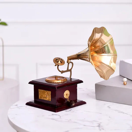 Golden Gramophone Vintage Showpiece for Home (10* 10 * 25)