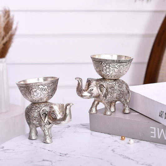Silver Elephant Bowl Silver Finish Decorative (14* 9 * 14)