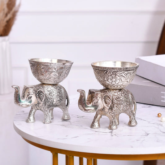 Silver Elephant Bowl Silver Finish Decorative (14* 9 * 14)