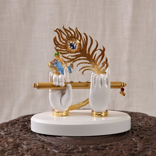 White Krishna Hand with Krishna Face Showpiece (17* 17 * 10)