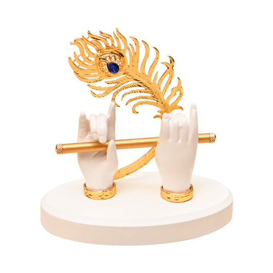 White & Golden Krishna Hand with Murli Idol 14* 10 * 13)