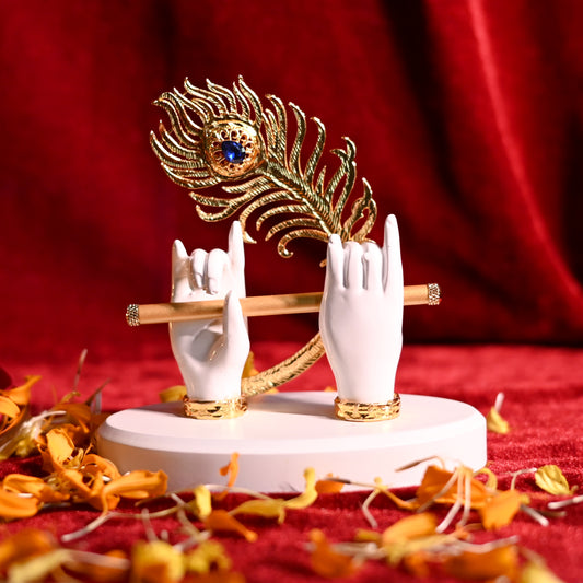 White & Golden Krishna Hand with Murli Idol 14* 10 * 13)