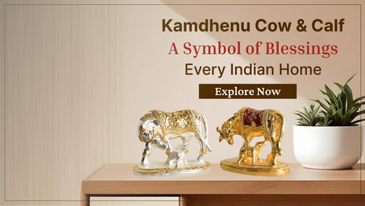 Kamdhenu Cow & Calf Idol - Handcrafted Brass Statue for Home | Sanvi Craft