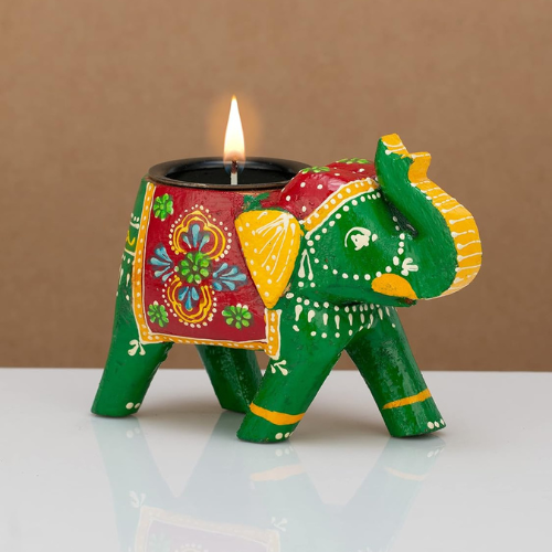 Wooden Elephant Tealight Candle Holder – Handcrafted by Sanvi Craft