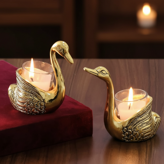 Home Decor Candle Holder Golden Swan – Set of 2 | Gold Antique Finish