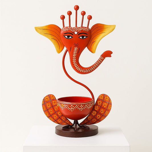Orange Ganesh T-Lite Holder for Worship (17* 10 * 25)